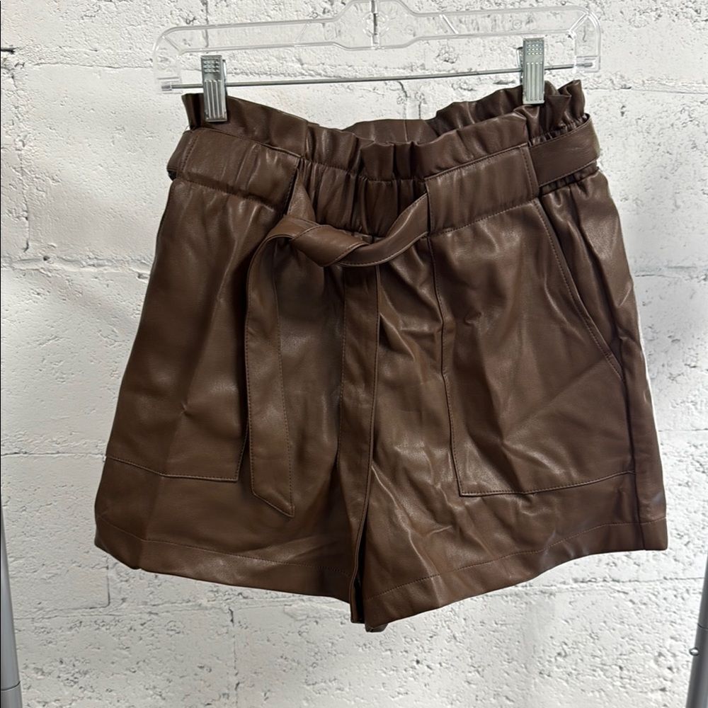 Brown Leather Women's Shorts - MASON BAKER - Size Large Belted - BRAND NEW